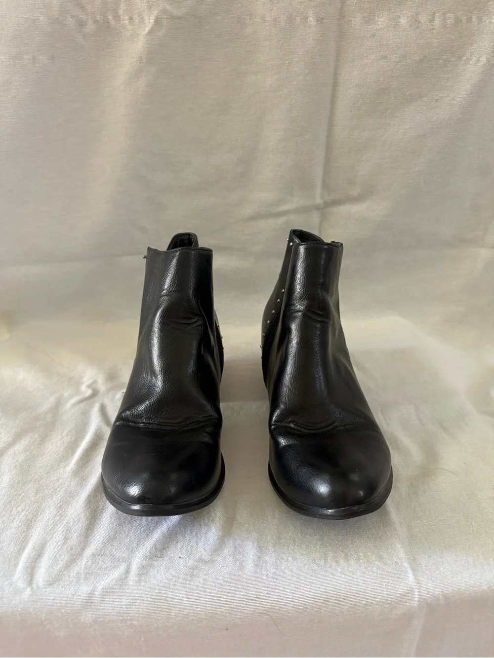 Esprit Black Leather Ankle Booties with Side Zip & Studs